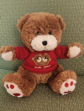 Brown Bear Plush with Red 'Bear Hugs' Sweater